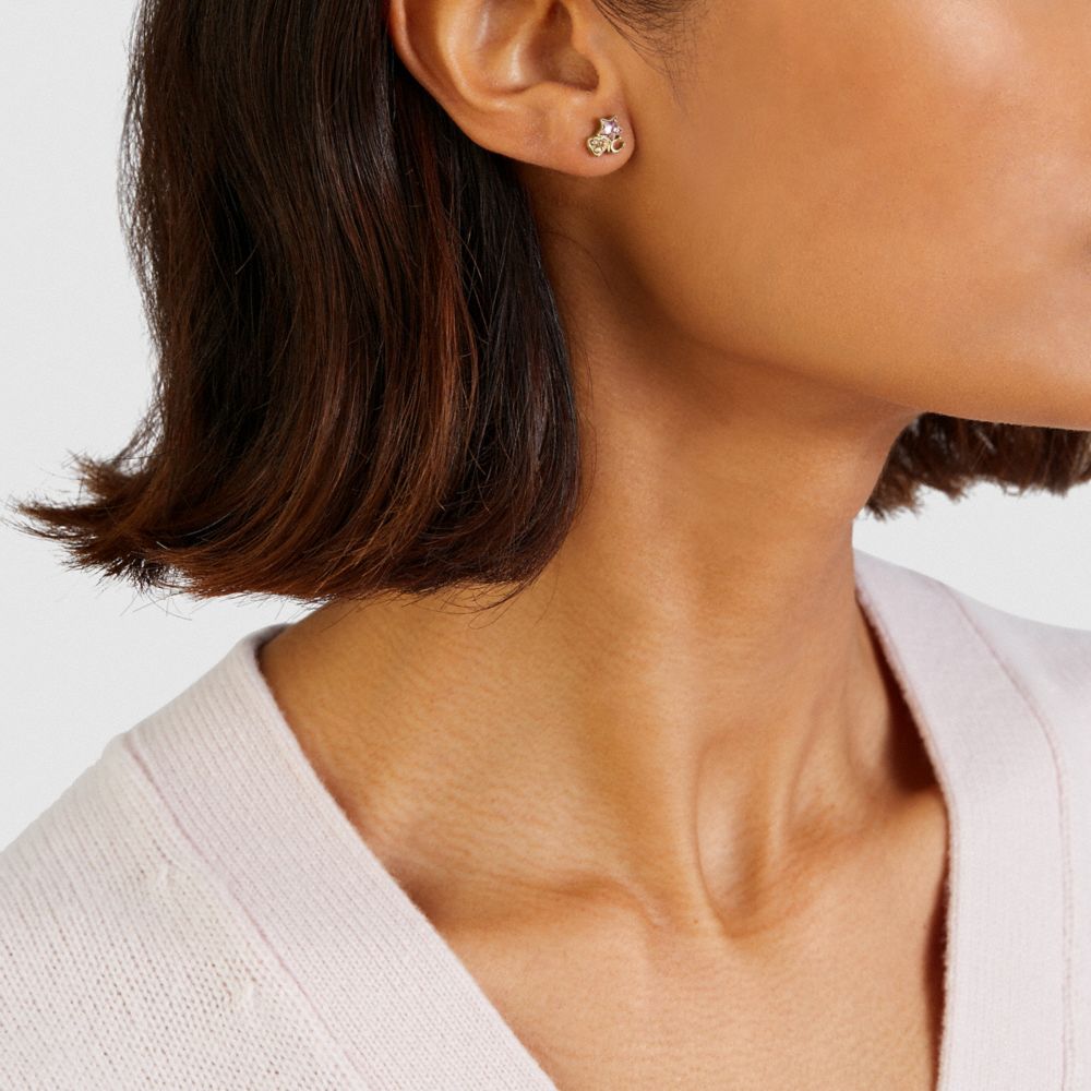 Coach Boxed Crystal Star Heart Signature Cluster Stud Earrings Gold  Alternate View 1