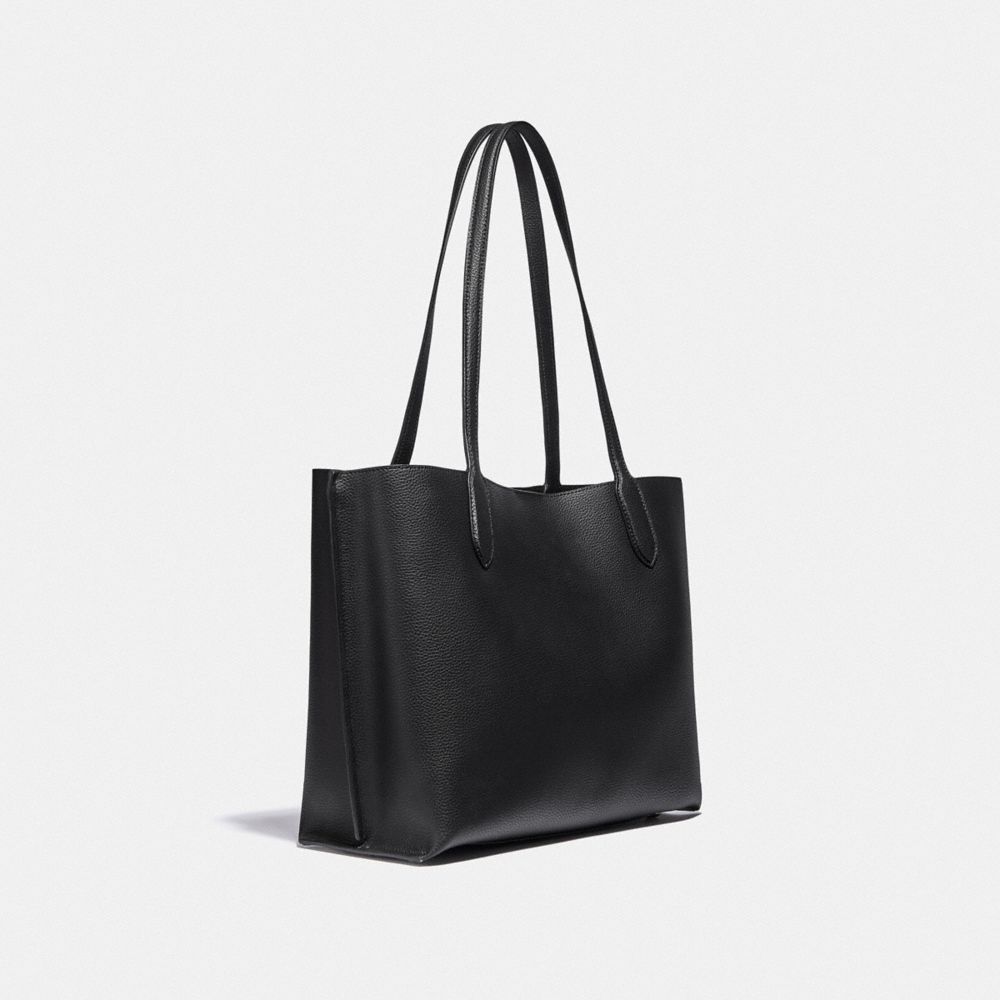 COACH®,Willow Tote Bag,Leather,Tote,Embossed,Logo,Metal,Casual,Black,Angle View