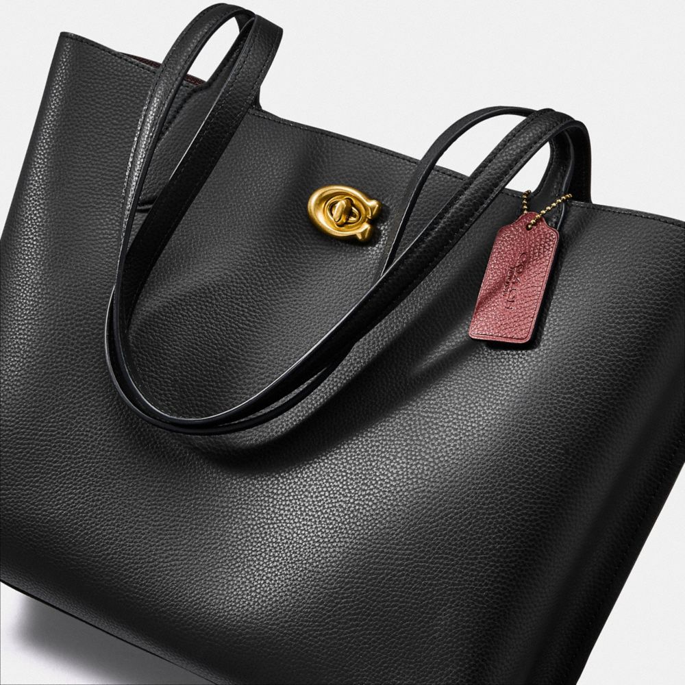 COACH®,Willow Tote Bag,Leather,Tote,Embossed,Logo,Metal,Casual,Black,Closer View