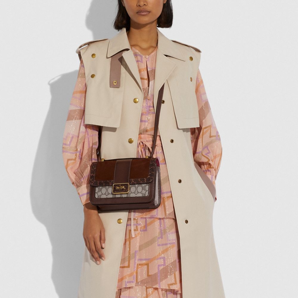 Coach Alie Shoulder Bag in Signature Jacquard With Snakeskin Detail B4/Oak Maple Holiday Picks Alternate View 4