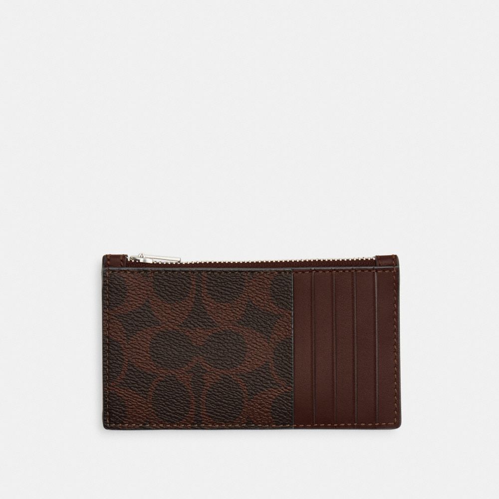 COACH®,Zip Card Case In Signature Canvas,Canvas,Calfskin Leather,Card Case,Color Block,Casual,Multi Color,Back View