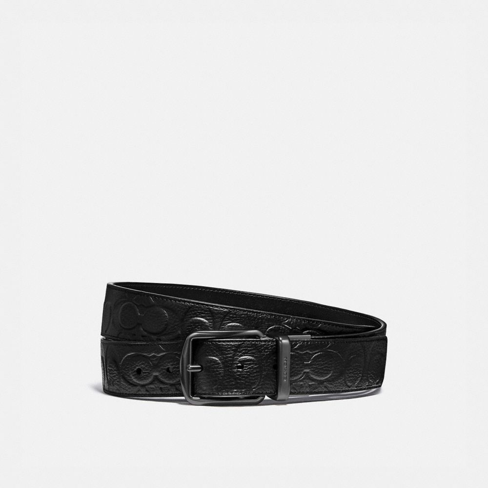 COACH®,Harness Buckle Cut-To-Size Reversible Belt, 38 Mm,Standard,Reversible,Black Metal,Casual,Work,Black,Front View