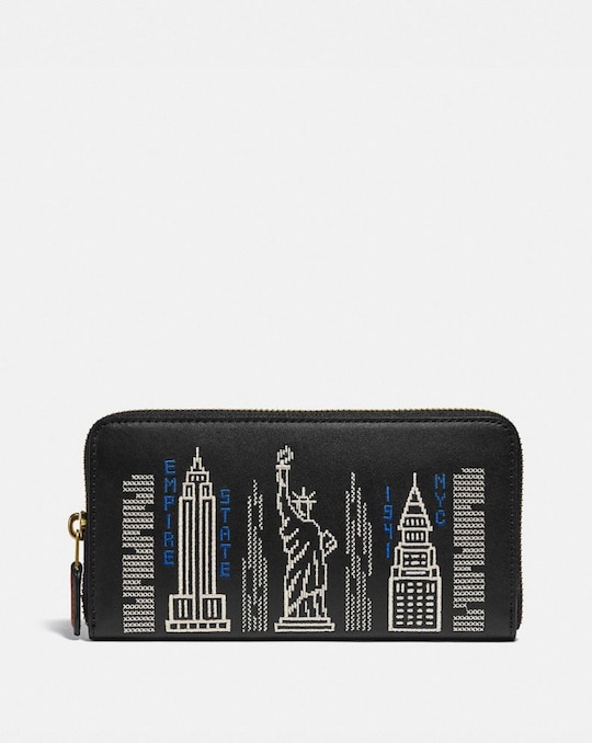 ACCORDION ZIP WALLET WITH STARDUST CITY SKYLINE EMBROIDERY