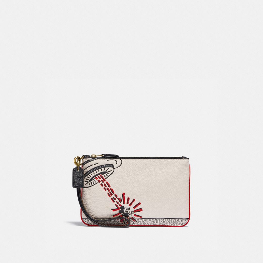 COACH®,DISNEY MICKEY MOUSE X KEITH HARING SMALL WRISTLET,Leather,Mini,Brass/Chalk Multi,Front View
