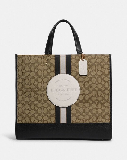 DEMPSEY TOTE 40 IN SIGNATURE JACQUARD WITH STRIPE AND COACH PATCH