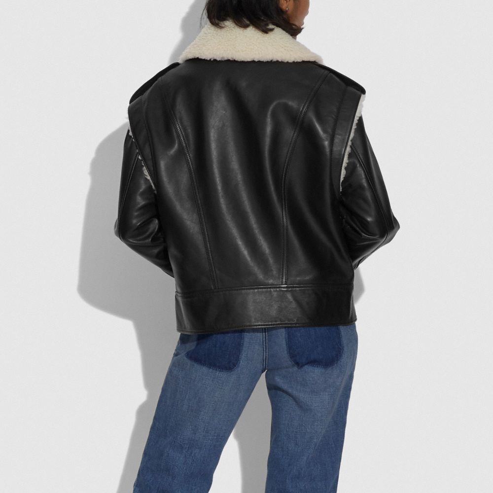 Coach Veste En Cuir Et Mouton Retourne