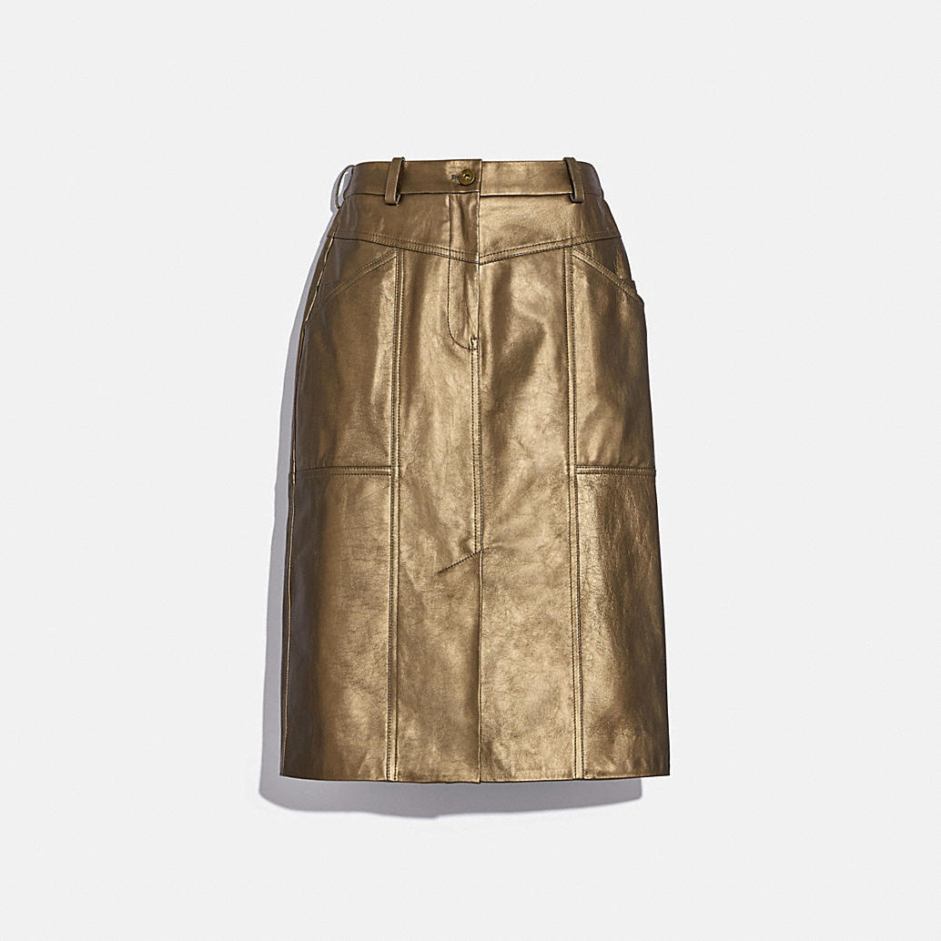 COACH: Metallic Leather Midi Skirt