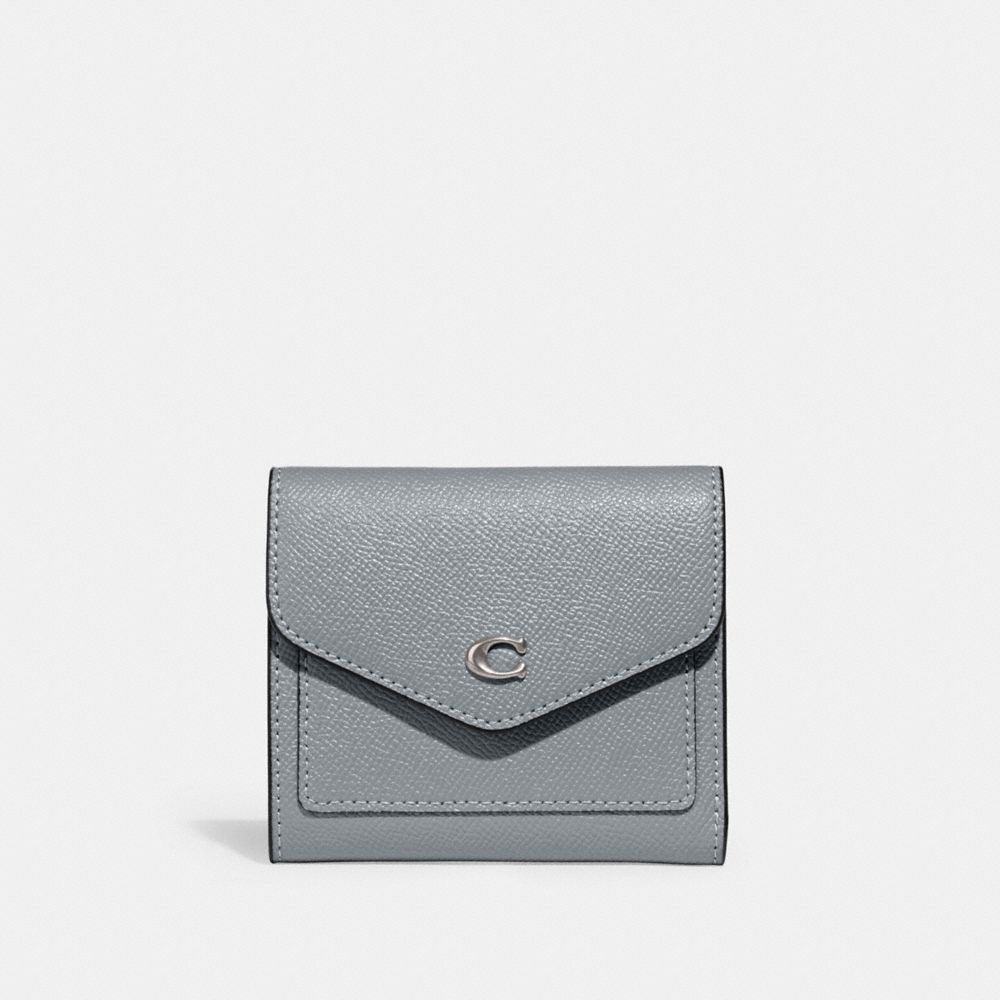 COACH®,Wyn Small Wallet,Leather,Tri Fold,Metal,Logo,Scratch Resistant,Casual,Gray,Front View
