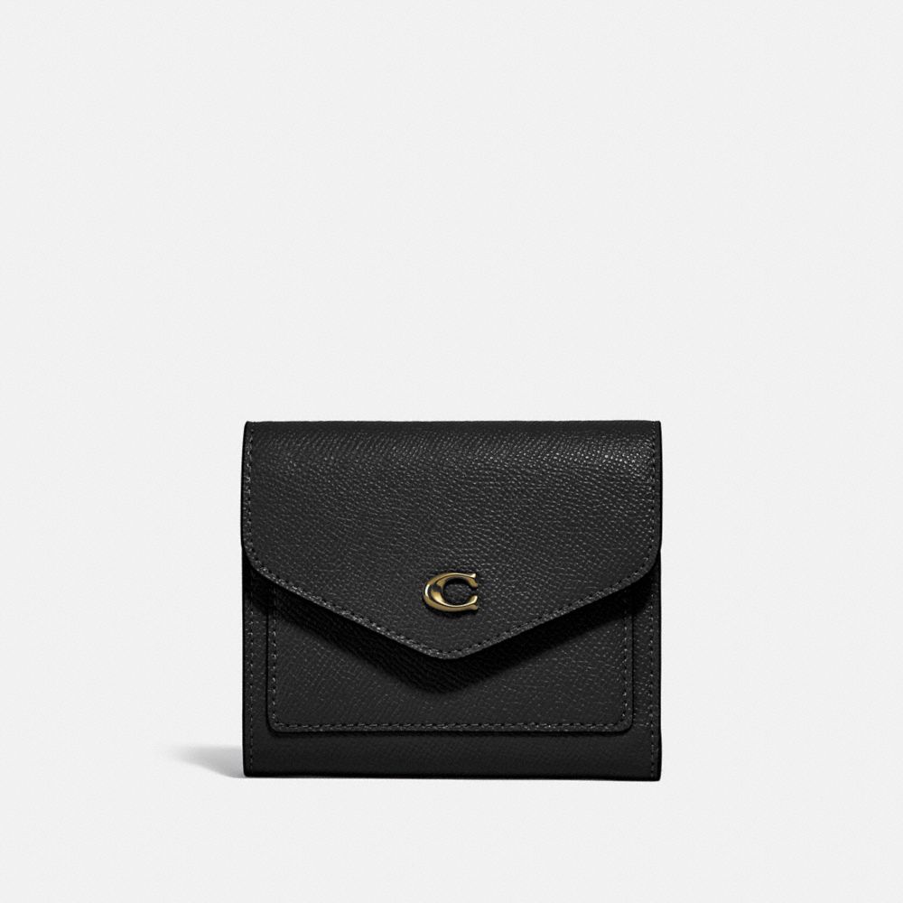 COACH®,Wyn Small Wallet,Leather,Tri Fold,Metal,Logo,Scratch Resistant,Casual,Black,Front View