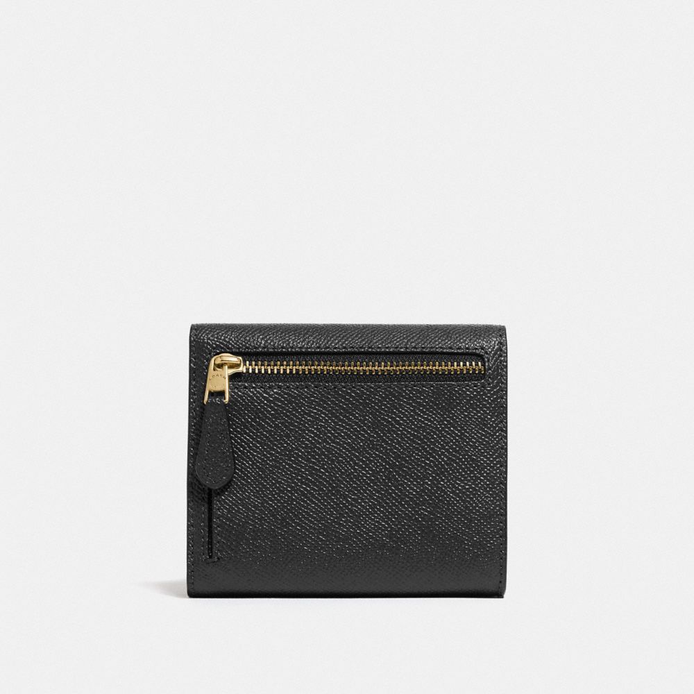 COACH®,Wyn Small Wallet,Leather,Tri Fold,Metal,Logo,Scratch Resistant,Casual,Black,Back View