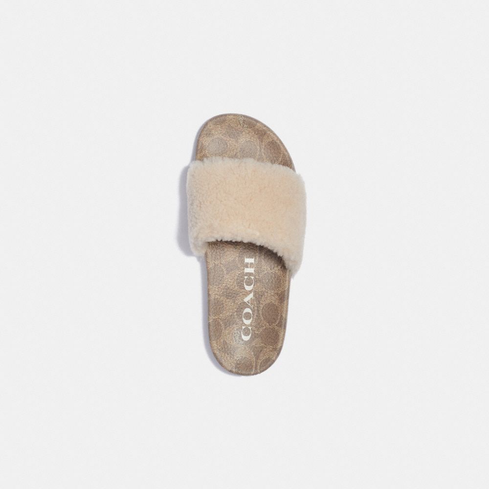 coach shearling slides