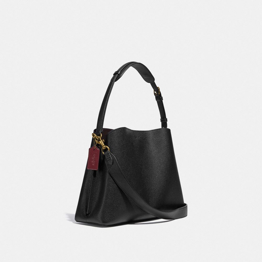 COACH®,Willow Shoulder Bag,Leather,Shoulder Bag,Logo,Metal,Gold Metal,Casual,Black,Angle View