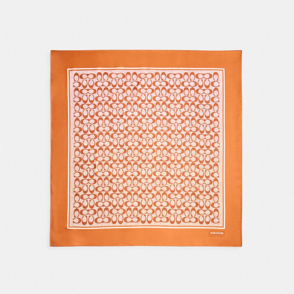 COACH®,Textured Signature Print Silk Square Scarf,Silk,Rectangle,Square,Frayed,Casual,Multi Color,Front View