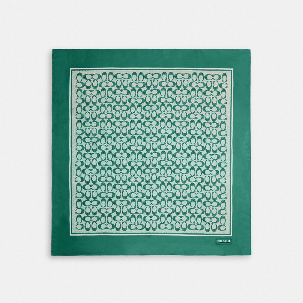 COACH®,Textured Signature Print Silk Square Scarf,Silk,Rectangle,Square,Frayed,Casual,Multi Color,Front View