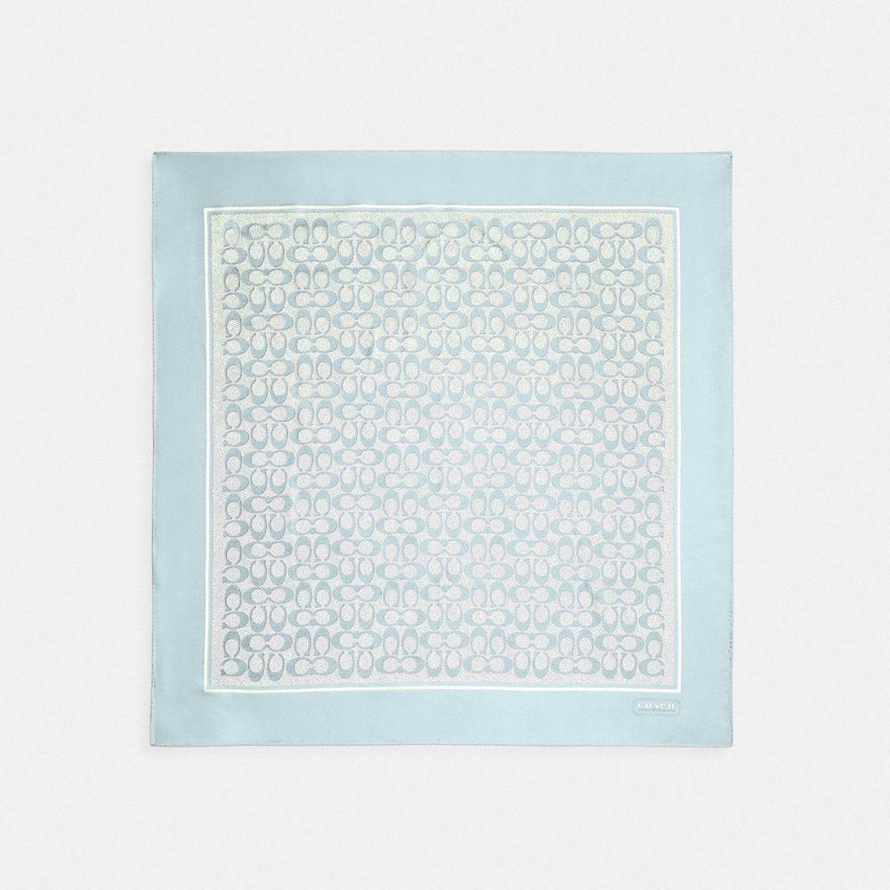 COACH®,Textured Signature Print Silk Square Scarf,Silk,Rectangle,Square,Frayed,Casual,Blue,Front View