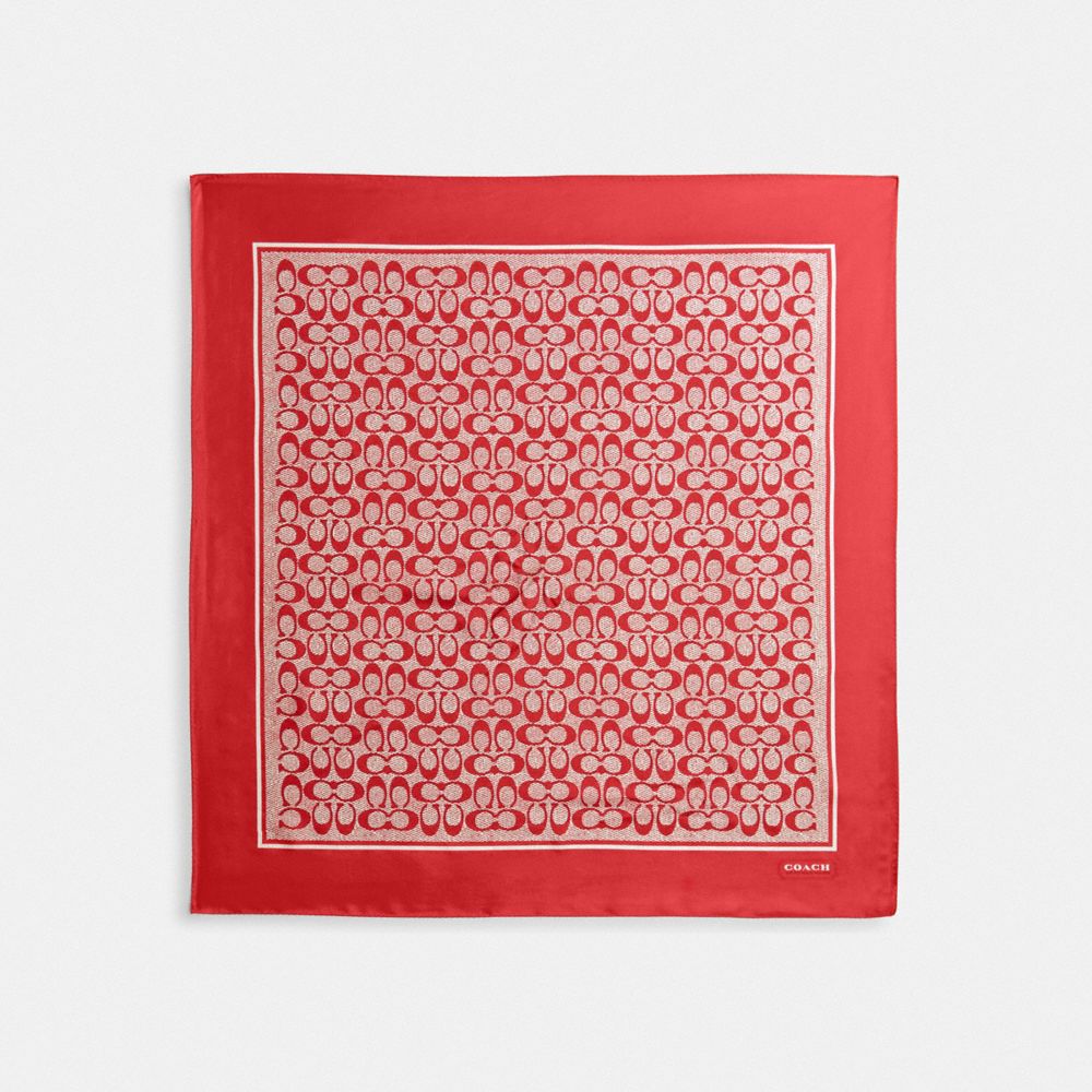 COACH®,Textured Signature Print Silk Square Scarf,Silk,Rectangle,Square,Frayed,Casual,Multi Color,Front View