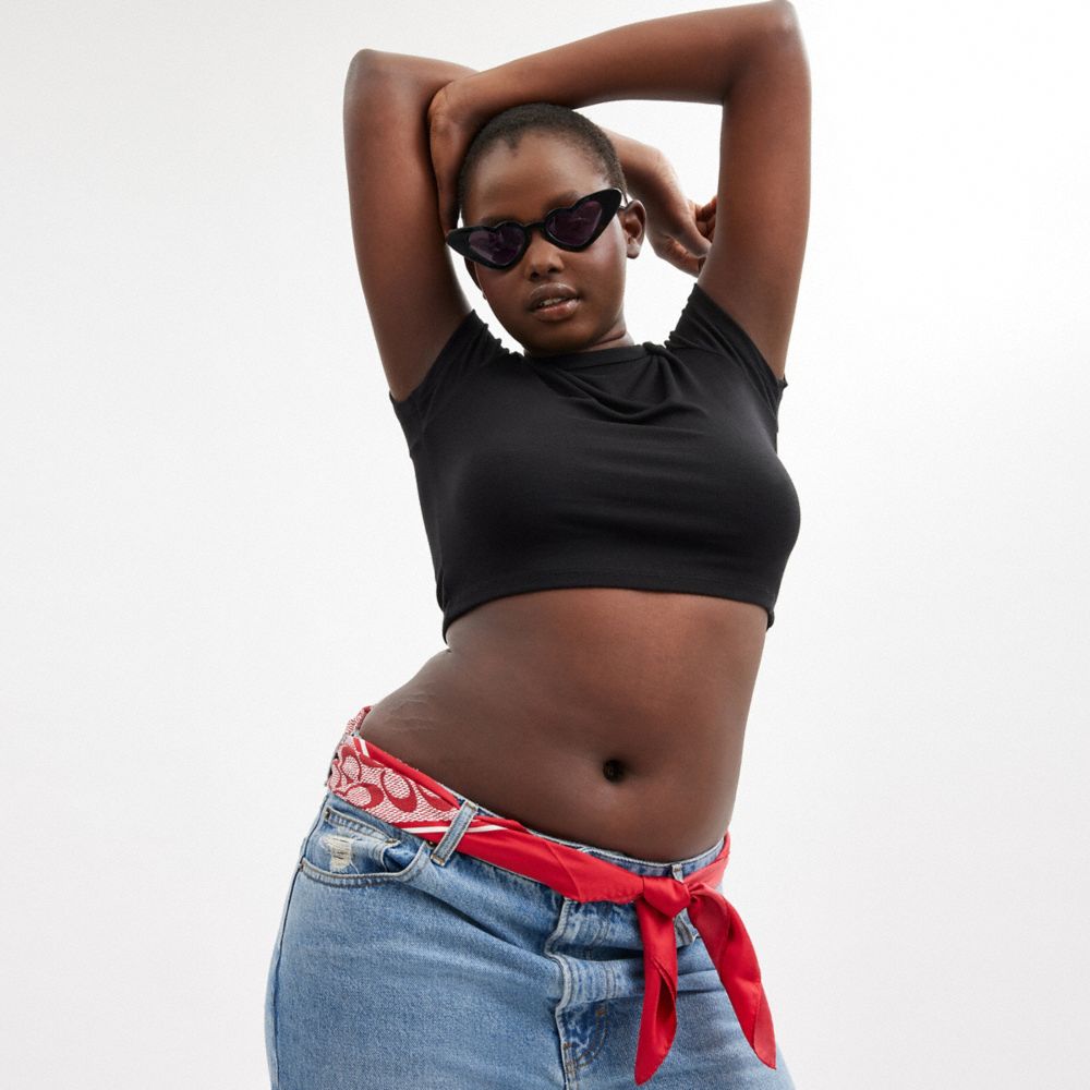 COACH®,Textured Signature Print Silk Square Scarf,Silk,Rectangle,Square,Frayed,Casual,Multi Color,Detail View