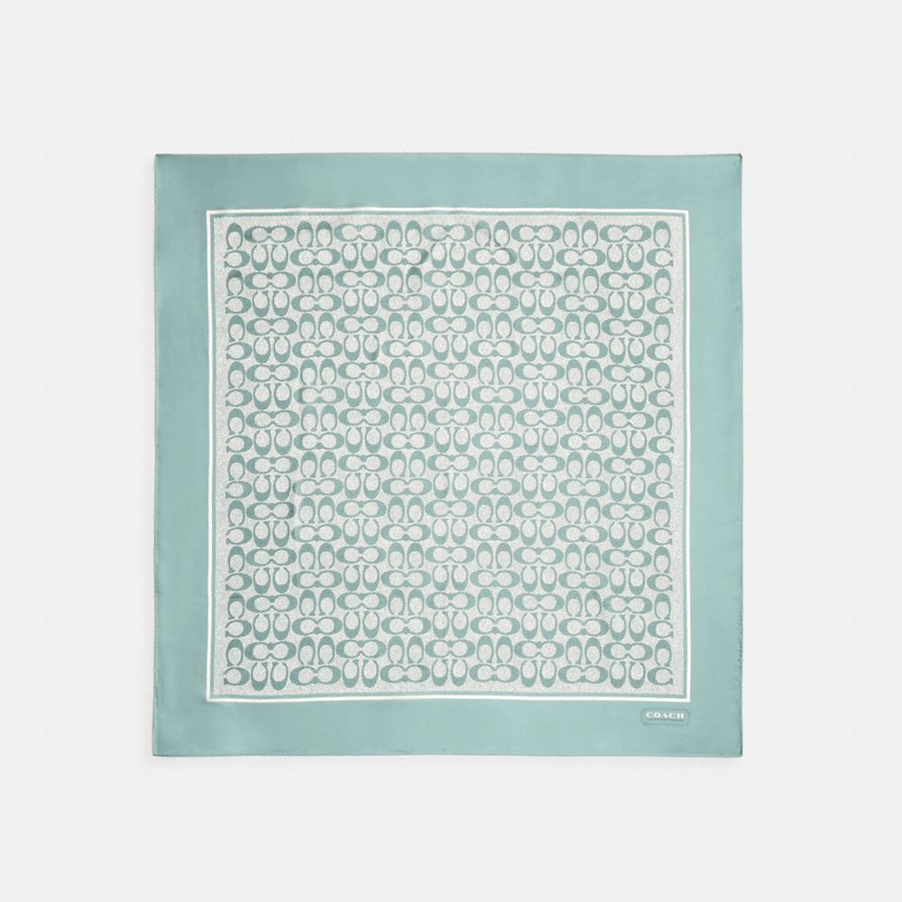 COACH®,Textured Signature Print Silk Square Scarf,Silk,Rectangle,Square,Frayed,Casual,Multi Color,Front View