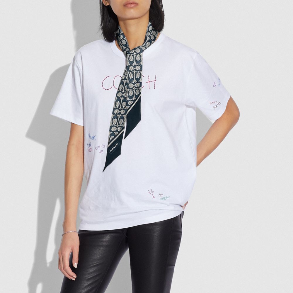 COACH®,Textured Signature Print Silk Skinny Scarf,Silk,Neckerchief,Color Block,Casual,Multi Color,Detail View