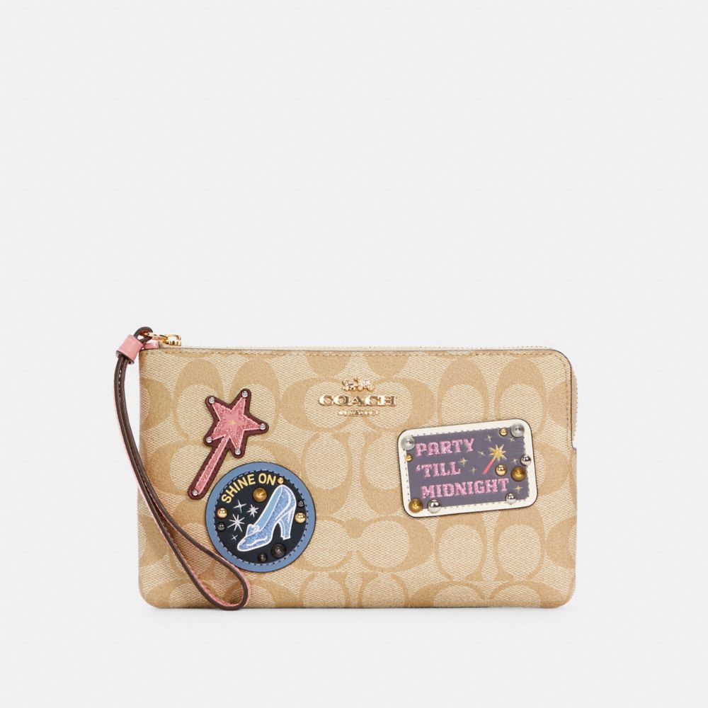 Disney X Coach Large Corner Zip Wristlet In Signature Canvas With Patches
