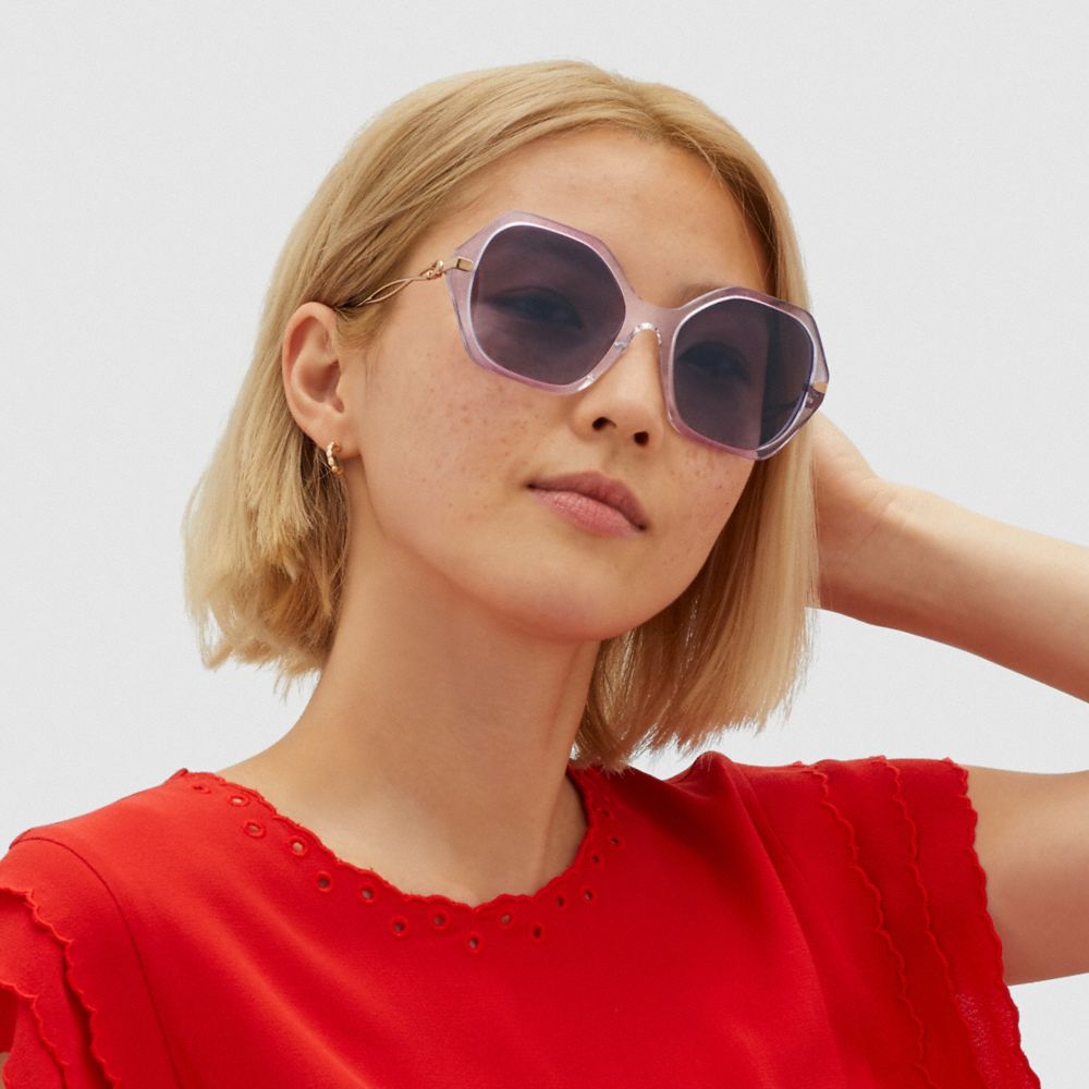 COACH®,SCULPTED SIGNATURE HEXAGON SUNGLASSES,Metal,,Angle View