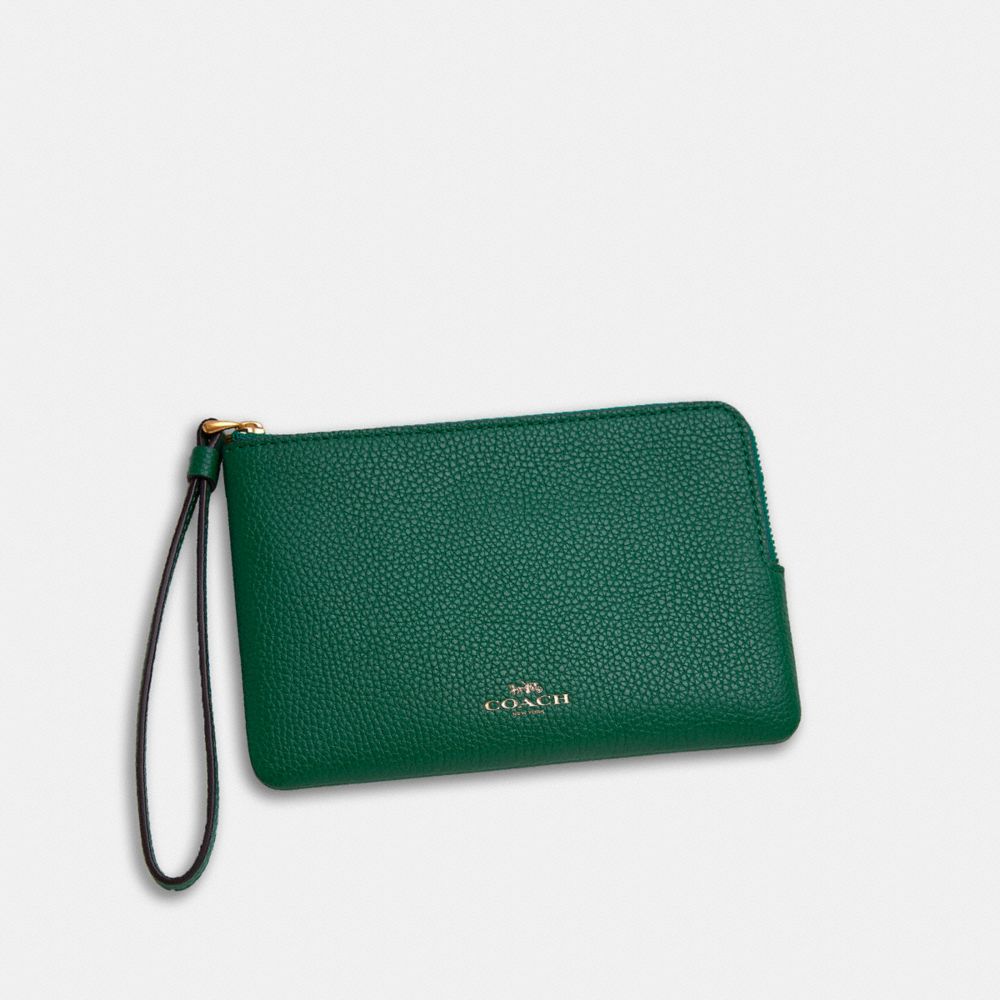 Coach Complimentary L Zip Pouch In Brass/green