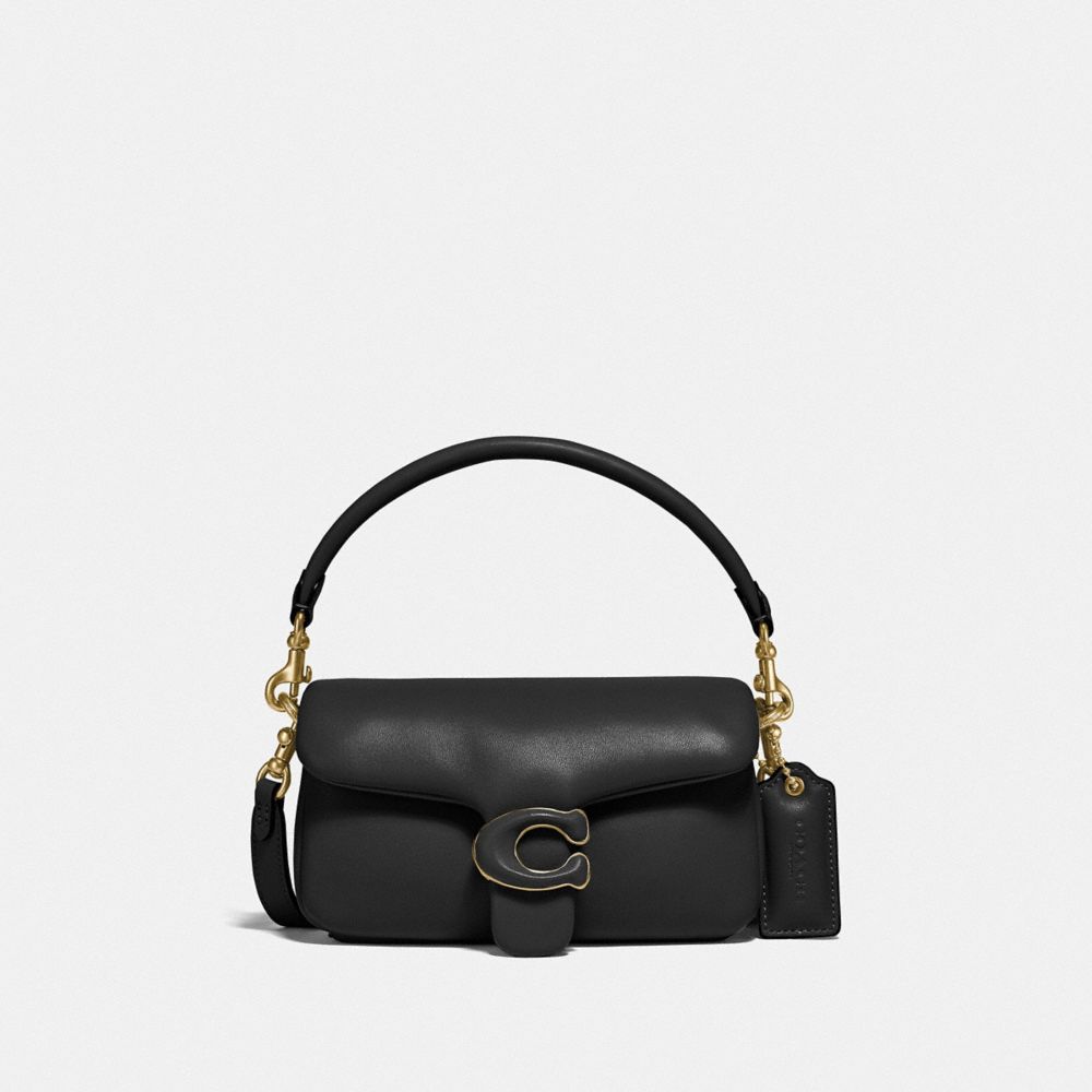 COACH®,Pillow Tabby Shoulder Bag 18,Calfskin Leather,Crossbody,Logo,Silver Metal,Casual,