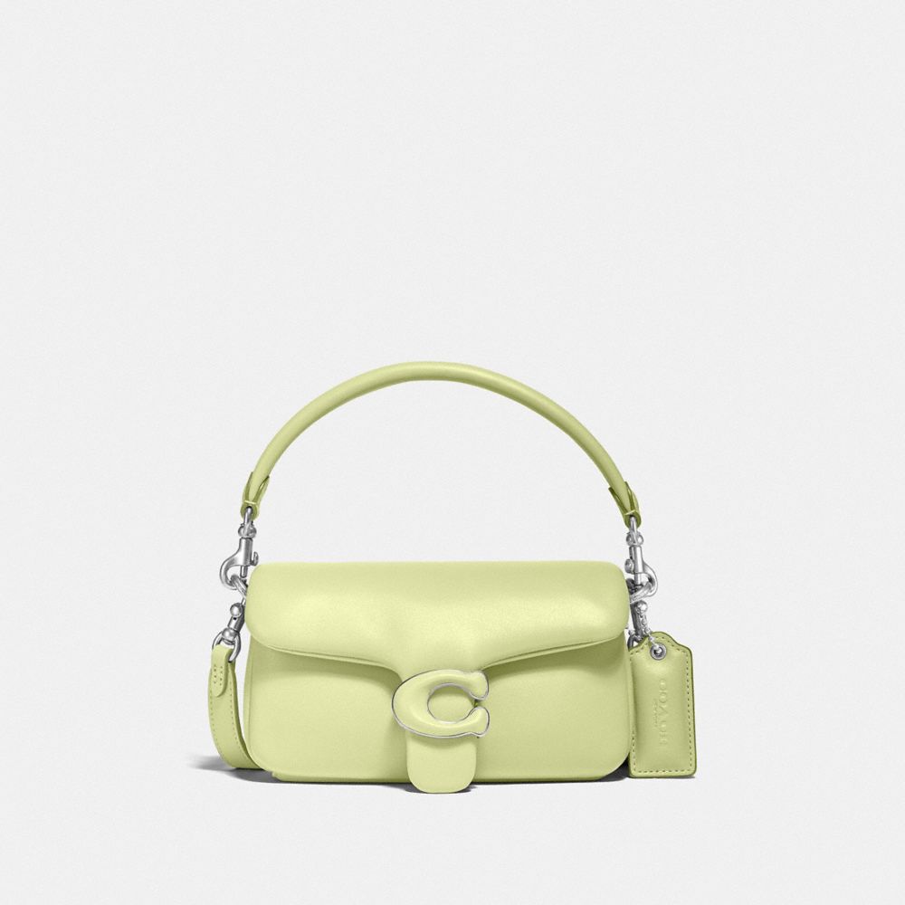 COACH®,Pillow Tabby Shoulder Bag 18,Calfskin Leather,Crossbody,Logo,Silver Metal,Casual,