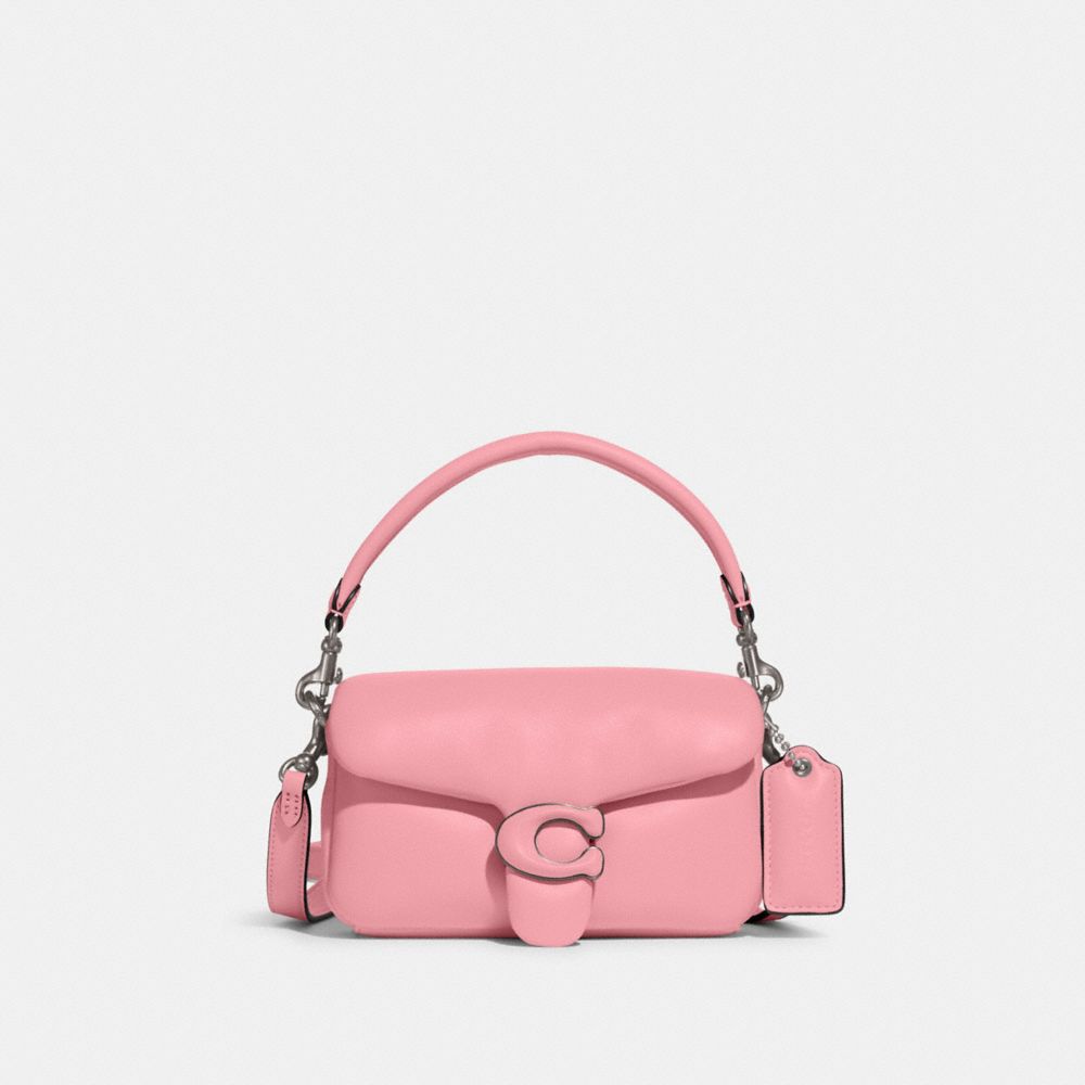 COACH®,Pillow Tabby Shoulder Bag 18,Calfskin Leather,Crossbody,Logo,Silver Metal,Casual,