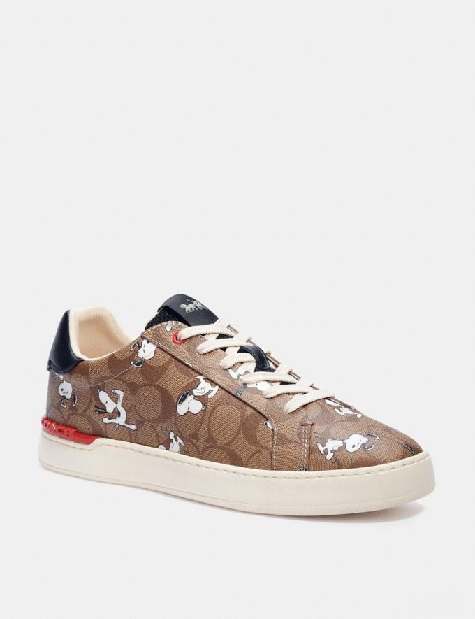 Coach Coach X Peanuts Clip Low Top Sneaker With Snoopy Print Khaki Men Shoes 