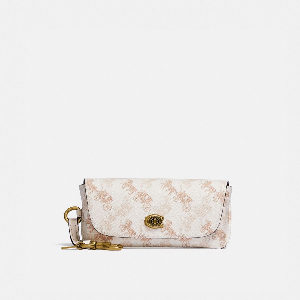 Coach Sunglass Case Bag Charm With Horse And Carriage Print In Brass