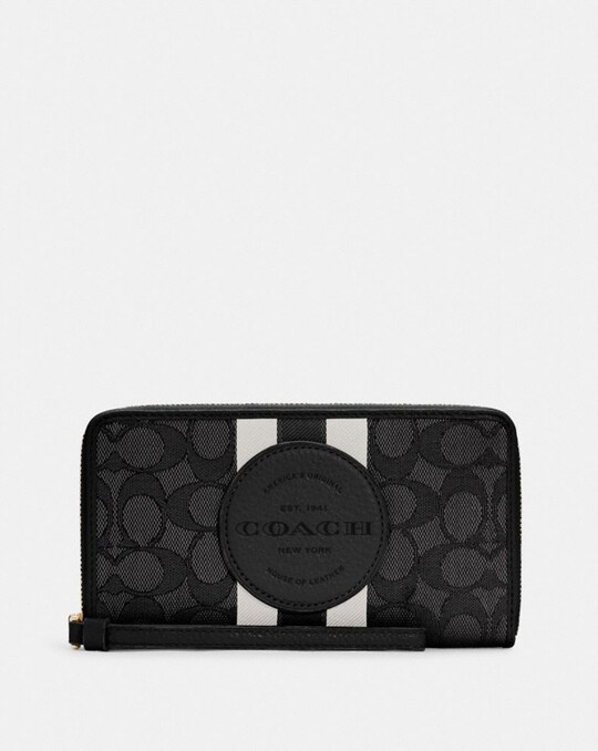 DEMPSEY LARGE PHONE WALLET IN SIGNATURE JACQUARD WITH STRIPE AND COACH PATCH