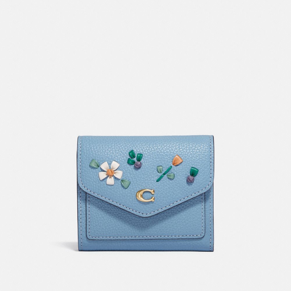 Coach Wyn Small Wallet With Floral Embroidery - Women's In Brass/azure
