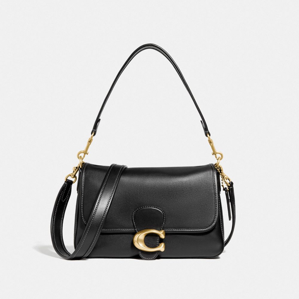 COACH®,Soft Tabby Shoulder Bag,Leather,Shoulder Bag,Logo,Gold Metal,Casual,Black,Front View