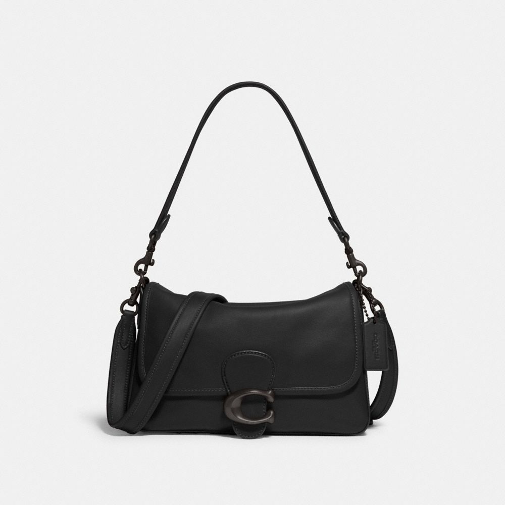 COACH®,Soft Tabby Shoulder Bag,Leather,Shoulder Bag,Logo,Gold Metal,Casual,Black,Front View