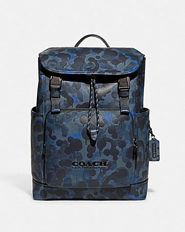 league flap backpack with camo print