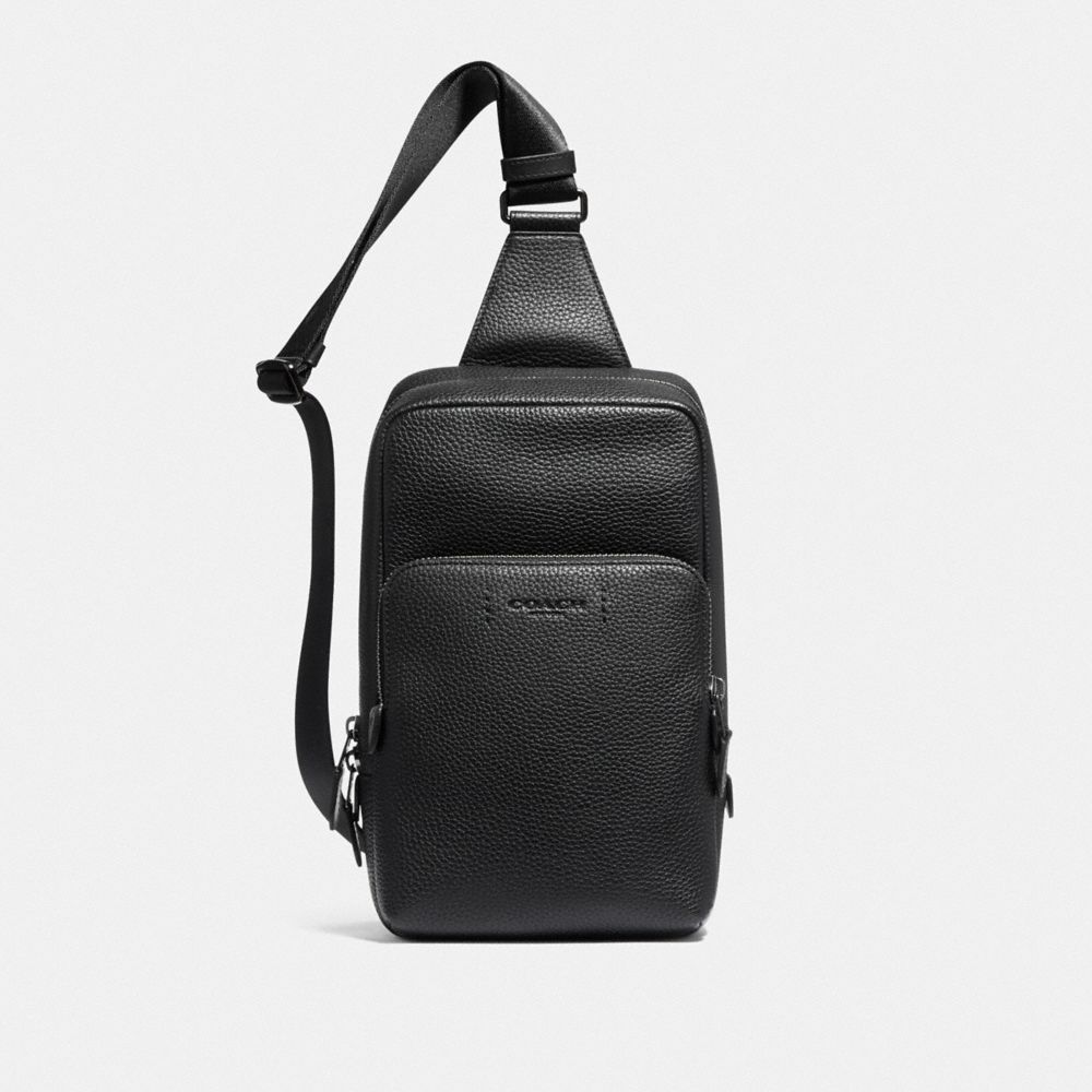 COACH®,Gotham Pack,Leather,Calfskin Leather,Slingback,Logo,Embossed,Casual,Black,Front View