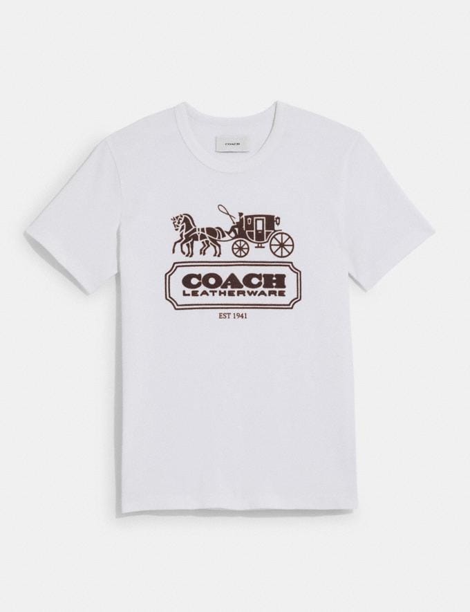 Coach Camiseta Con El Carruaje Y Los Caballos En AlgodÓN OrgÁNico Marfil Vintage   
