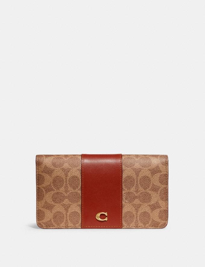 Coach Slim Wallet in Signature Canvas Brass/Tan Rust DEFAULT_CATEGORY  