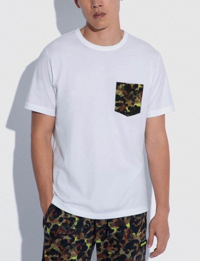 Coach Solid Camo Print Pocket T-Shirt in Organic Cotton White  Alternate View 1