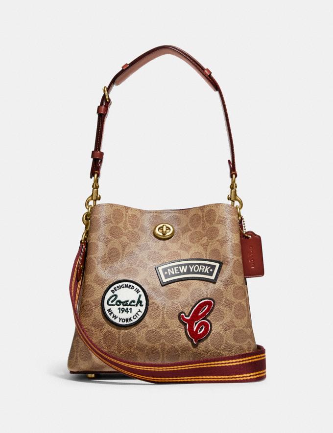 Coach Willow Bucket Bag in Signature Canvas With Patches B4/Tan Rust Translations 12.1 Retail translations  