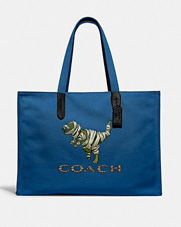coach x michael b. jordan 100 percent recycled canvas tote 42 with mummified rexy