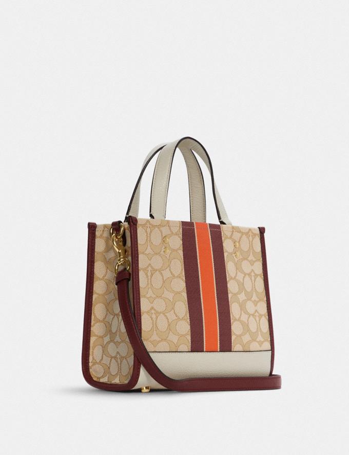 Coach Dempsey Tote 22 in Signature Jacquard With Stripe and Coach Patch Im/Light Khaki/Wine Multi DEFAULT_CATEGORY Alternate View 1