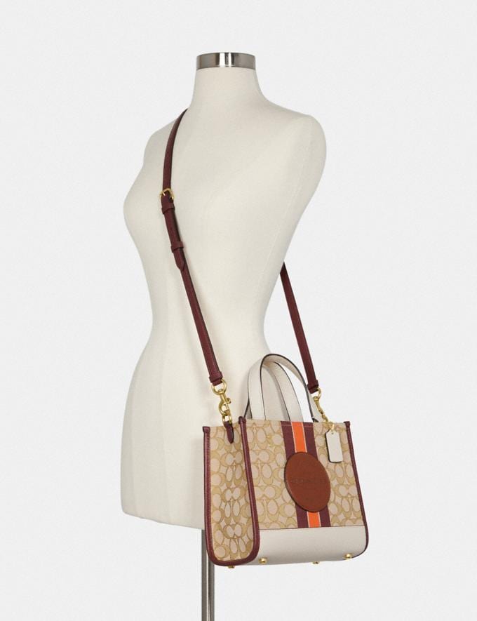 Coach Dempsey Tote 22 in Signature Jacquard With Stripe and Coach Patch Im/Light Khaki/Wine Multi DEFAULT_CATEGORY Alternate View 3