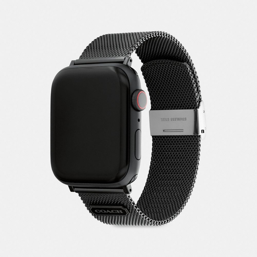 COACH®,Apple Watch® Strap, 42 Mm And 44 Mm,Bracelet Band,Logo,Black Metal,,Angle View