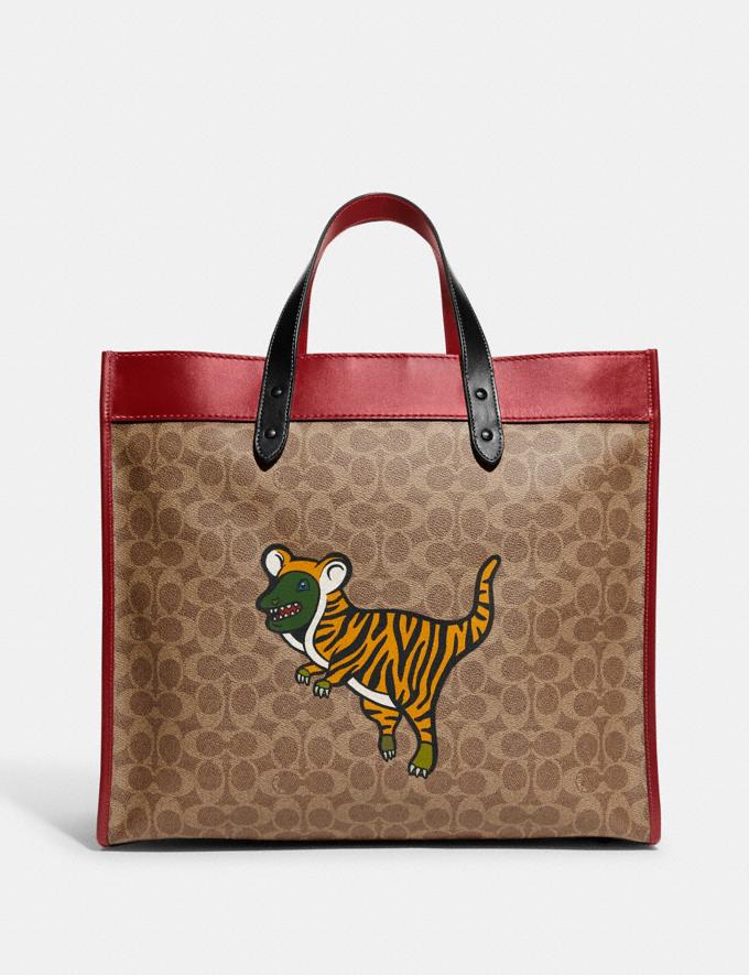 Coach Lunar New Year Field Tote 40 in Signature Canvas With Tiger Rexy Ol/Tan Multi Translations null  