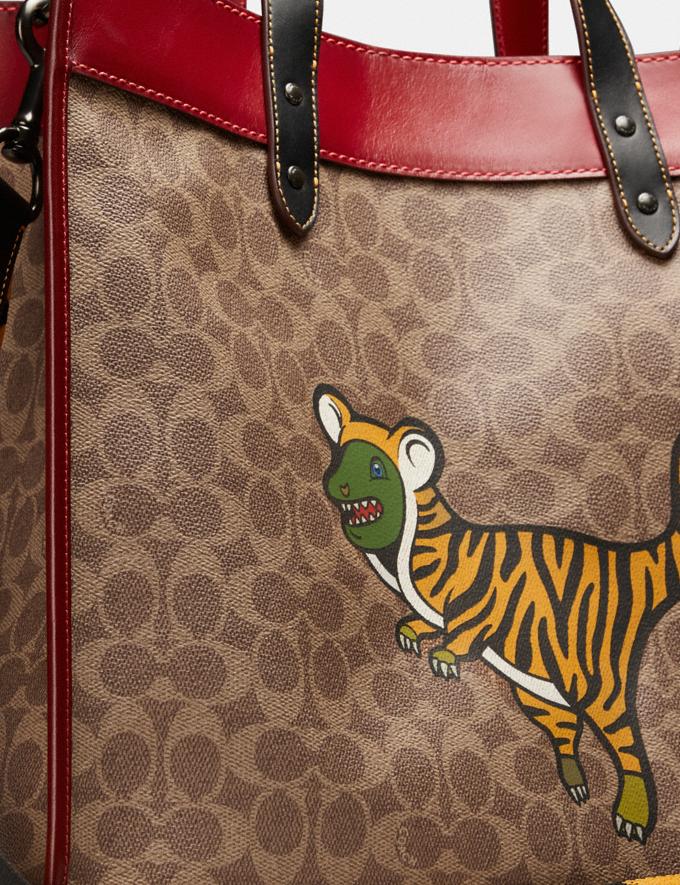 Coach Lunar New Year Field Tote 40 in Signature Canvas With Tiger Rexy Ol/Tan Multi Translations null Alternate View 3