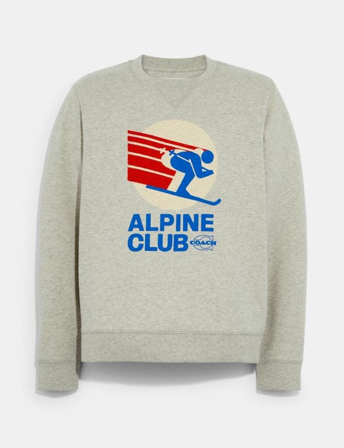 Coach Ski Alpine Club Graphic Crewneck Sweatshirt in Organic Cotton Classic Grey Melange Translations 12.1 Retail translations  