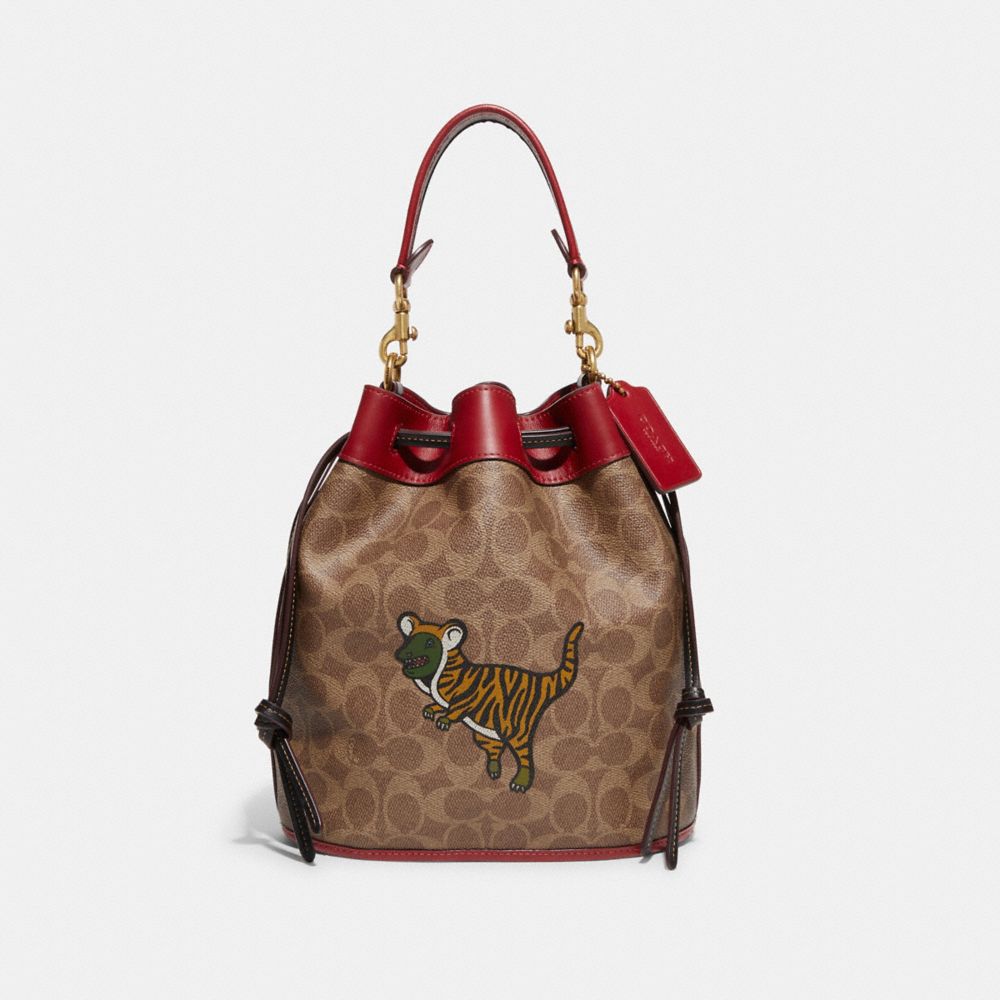 COACH Lunar New Year Field Bucket Bag In Signature Canvas With Tiger Rexy