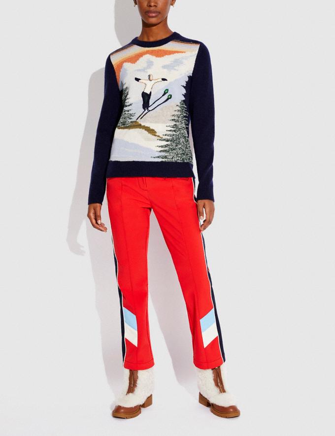 Coach Holiday Intarsia Sweater in Recycled Wool and Cashmere Navy DEFAULT_CATEGORY Alternate View 1